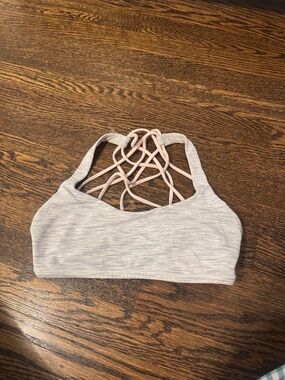 Lululemon Light Gray Striped Crisscross Back Sports Bra -